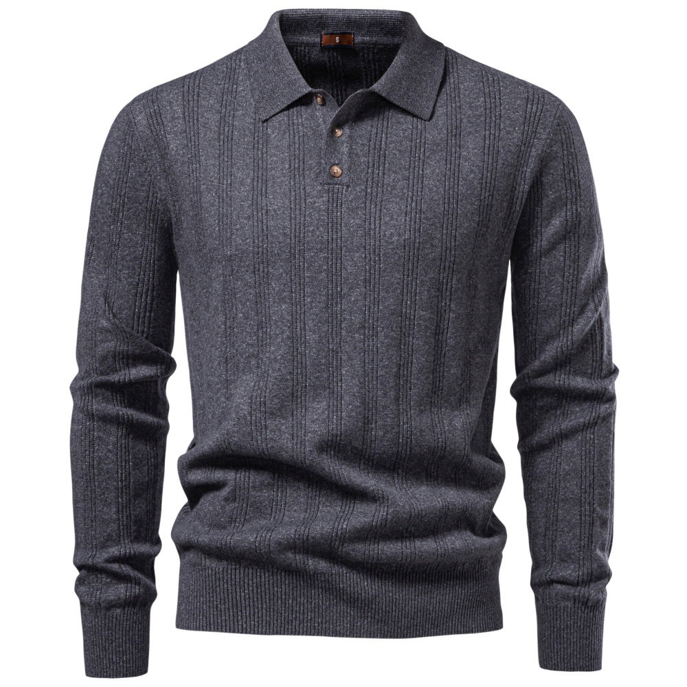 Herren Langarm-Feinstrick-Poloshirt mit Strukturstreifen und geripptem Saum Shop Nory