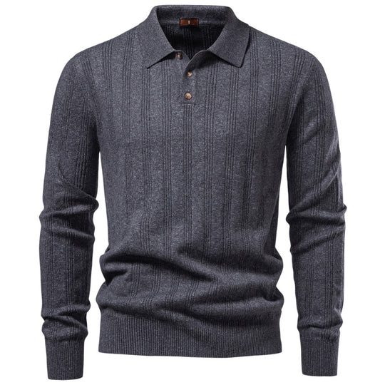 Herren Langarm-Feinstrick-Poloshirt mit Strukturstreifen und geripptem Saum Shop Nory