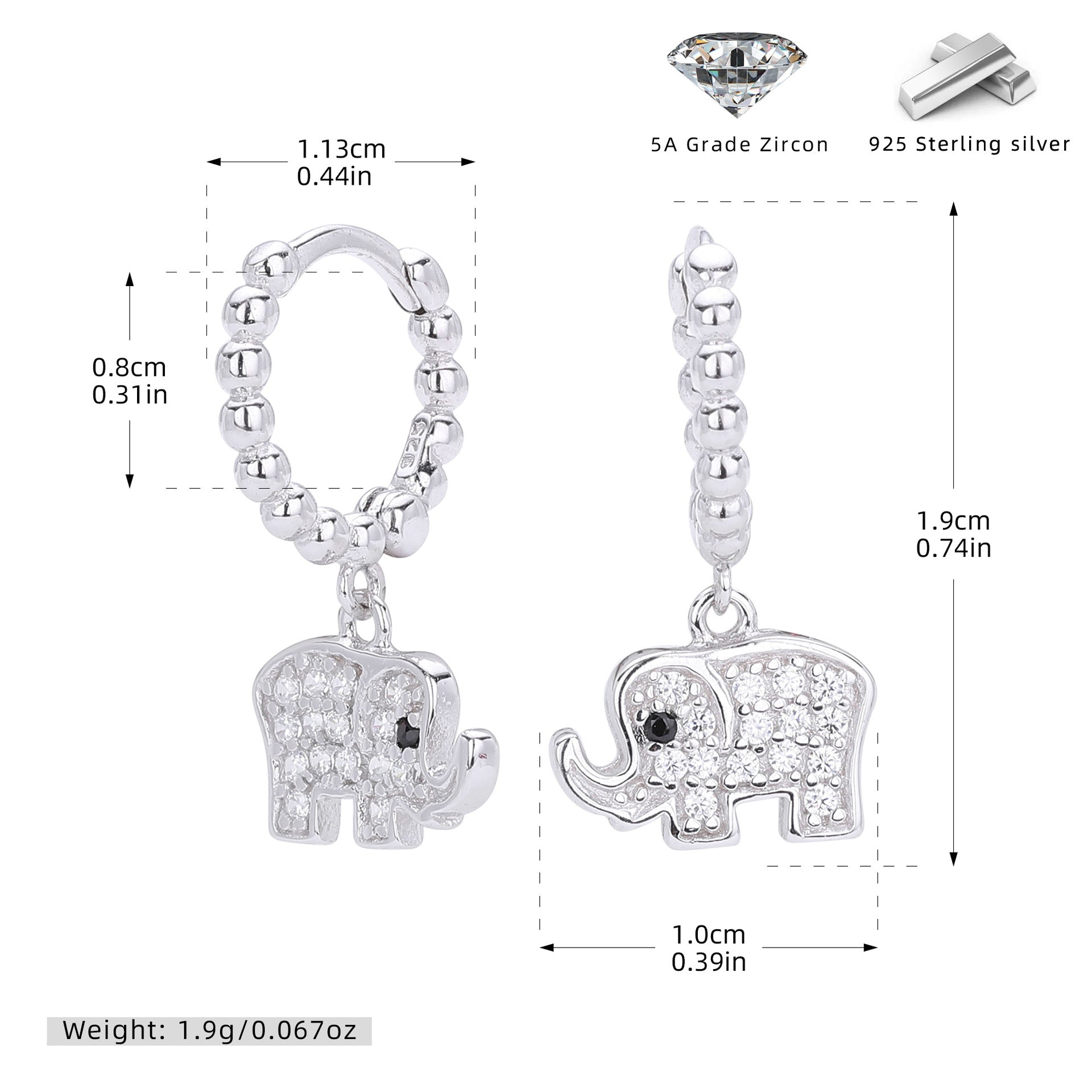 Damen Ohrhänger im verspielten Elefanten-Design aus 925er Sterlingsilber Shop Nory