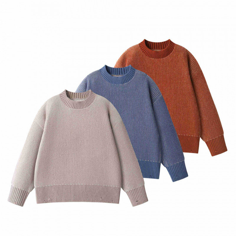 Unisex Oversize-Strickpullover mit Rundhals, Rippenstruktur und verlängertem Bund Shop Nory