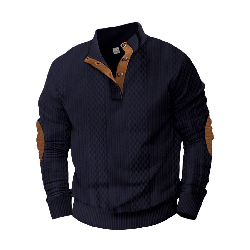 Herren nan texturierter Halbzip-Pullover im Troyer-Stil mit Kontrastbesatz und Leder-Ellbogenpatches Shop Nory