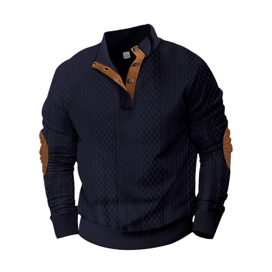 Herren nan texturierter Halbzip-Pullover im Troyer-Stil mit Kontrastbesatz und Leder-Ellbogenpatches Shop Nory