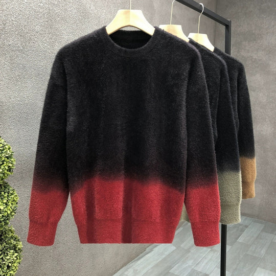 Herren Flauschiger Farbverlauf-Pullover aus Mohair-Mix mit Rundhals und geradem Schnitt Shop Nory