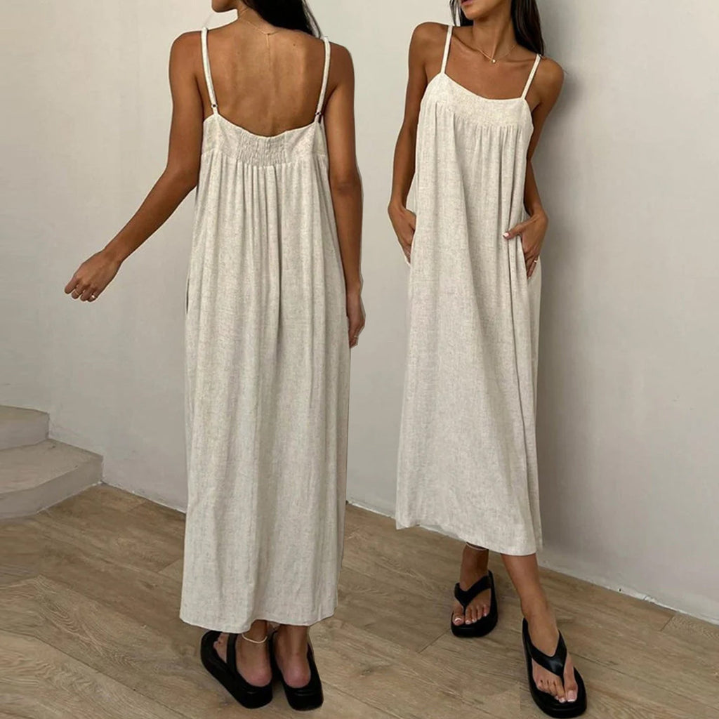 Damen luftiges Maxikleid mit breitem Schnitt und praktischen Taschen
