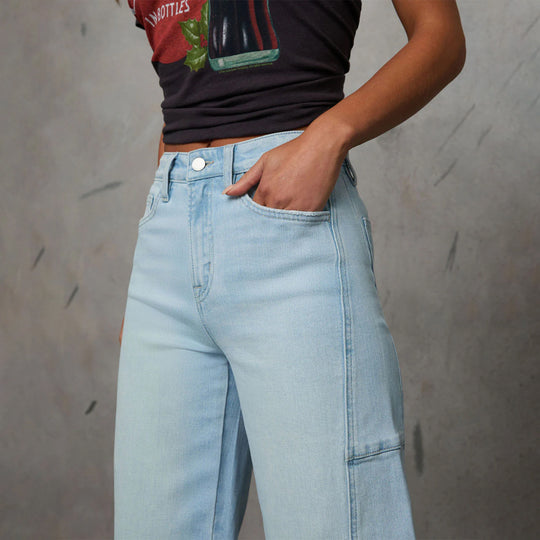 Damen High-Waist Jeans in weiter Beinform mit seitlicher Tasche Shop Nory