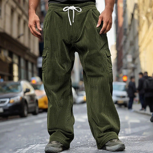 Herren Cord-Optik Cargo-Jogger mit Tunnelzug, elastischem Bund und aufgesetzten Klapptaschen Shop Nory