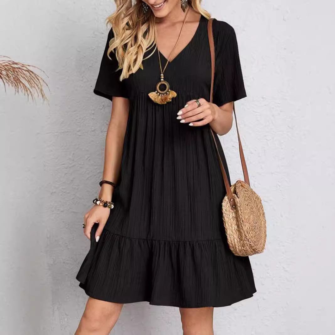 Damen V-Ausschnitt Sommerkleid mit voluminösem Saum
