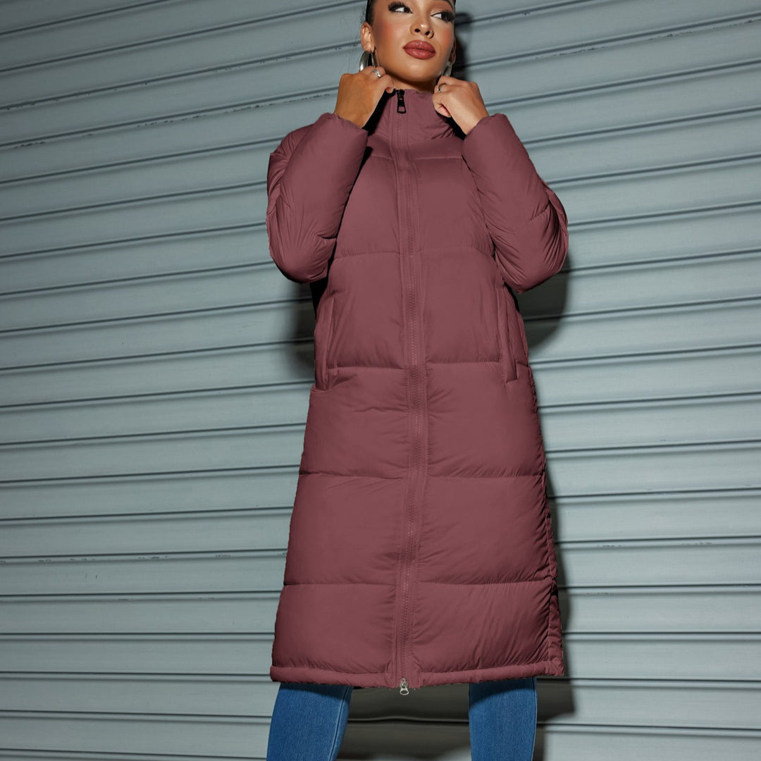 Damen Langer gesteppter Puffer‑Mantel mit hohem Stehkragen Shop Nory