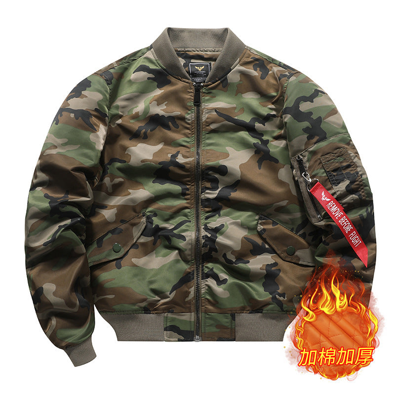 Herren Camouflage Piloten‑Bomberjacke mit Ärmeltasche, Utility‑Reißverschluss und gerippten Bündchen Shop Nory