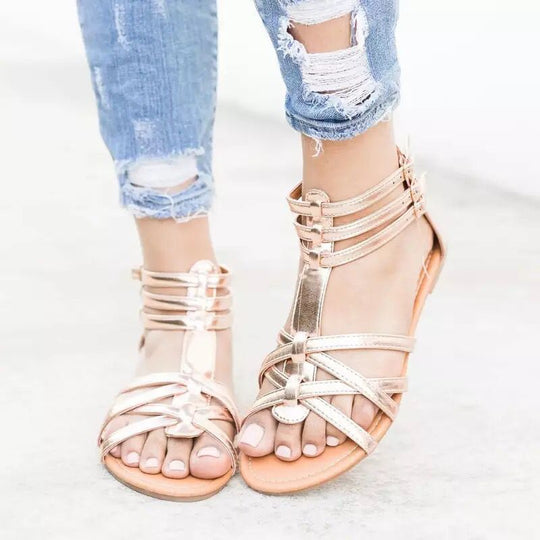 Damen Boho-Sandalen mit verstellbaren Knöchelriemen und Ethno‑Print Shop Nory