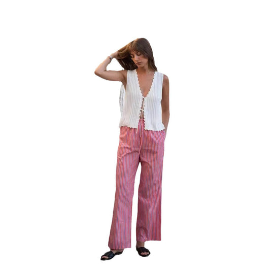 Damen lässige bequeme Schlafhose aus leichtem Baumwollstoff mit eleganten Streifen