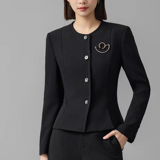 Damen Kurzblazer mit Rundhalsausschnitt und tonalen Ziernähten Shop Nory