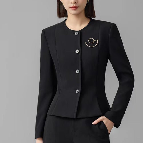 Damen Kurzblazer mit Rundhalsausschnitt und tonalen Ziernähten Shop Nory