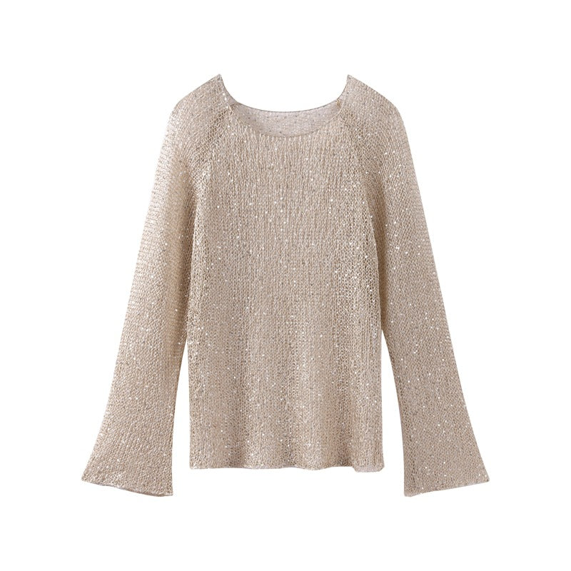 Damen lässiger Knit-Pullover mit transparentem Design
