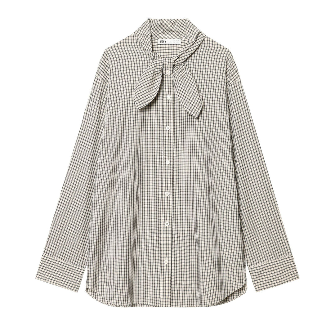 Damen Kariertes Blusenshirt mit Schleifenkragen und lässiger Passform Shop Nory