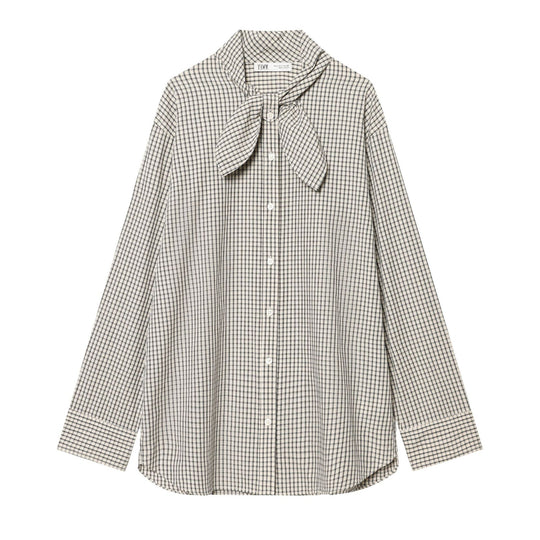 Damen Kariertes Blusenshirt mit Schleifenkragen und lässiger Passform Shop Nory