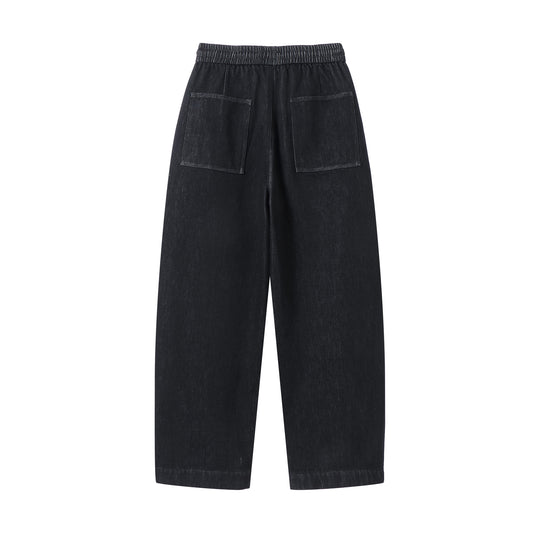 Damen weite Cropped-Denimhose mit elastischem Bund, Tunnelzug und Eingrifftaschen Shop Nory