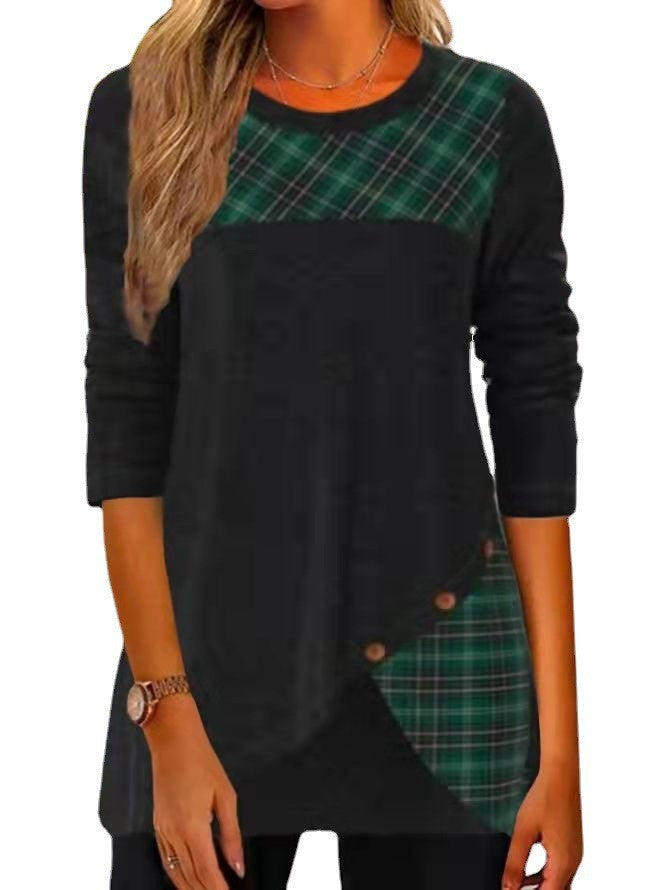 Damen Asymmetrische Tunika mit Karopatch und Zierknöpfen Shop Nory