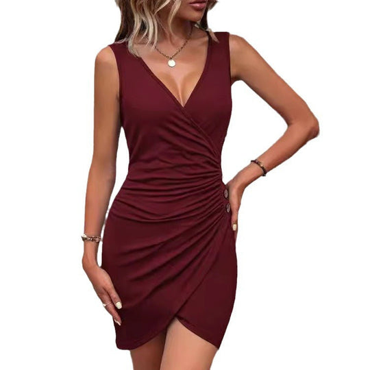 Damen Wickelkleid mit modischem Raffungseffekt und elegantem V-Ausschnitt Shopnory