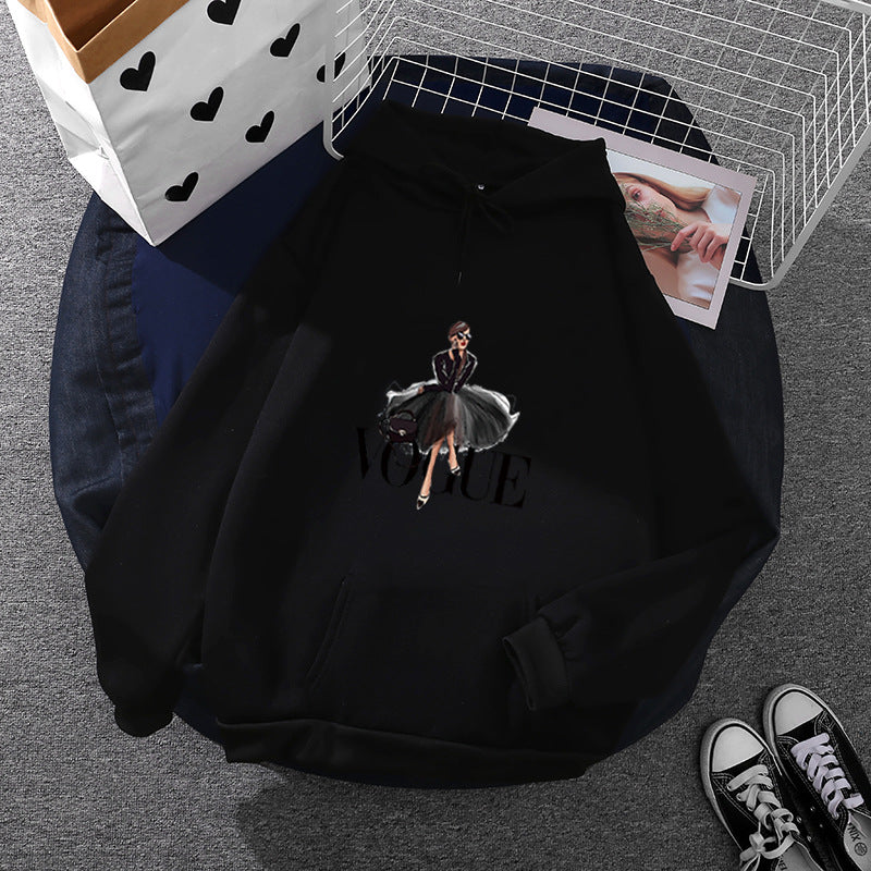 Damen nan modischer Kapuzenpullover mit Fashion-Illustration, geräumiger Eingrifftasche und kuscheligem Fleece Shop Nory