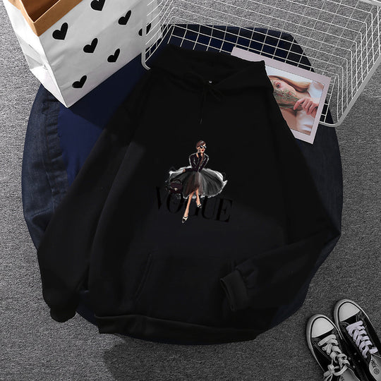 Damen nan modischer Kapuzenpullover mit Fashion-Illustration, geräumiger Eingrifftasche und kuscheligem Fleece Shop Nory