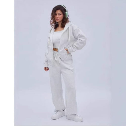 Damen nan zweiteiliges Cozy-Loungewear-Set mit Reißverschlusskapuze, taillenhoher Weitbein-Jogger und verdeckten Eingrifftaschen Shop Nory