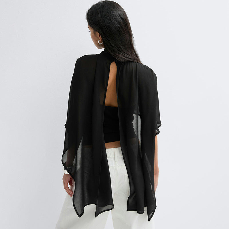 Damen elegantes Top mit transparenten Flügel-Ärmeln