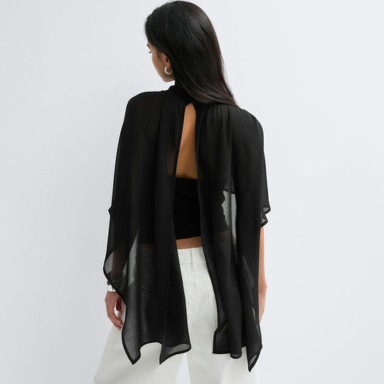 Damen elegantes Top mit transparenten Flügel-Ärmeln