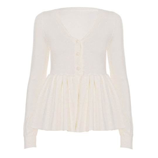 Damen nan geripptes Langarm-Top mit Empire-Taille, zierlicher Knopfleiste und Spitzenbesatz Shop Nory