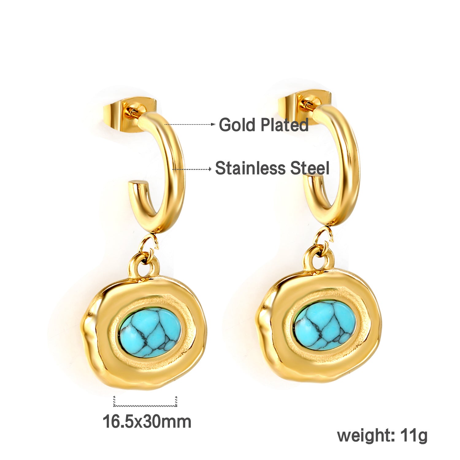 Damen Halskette mit goldplattiertem Anhänger und türkisfarbenem Stein Shop Nory