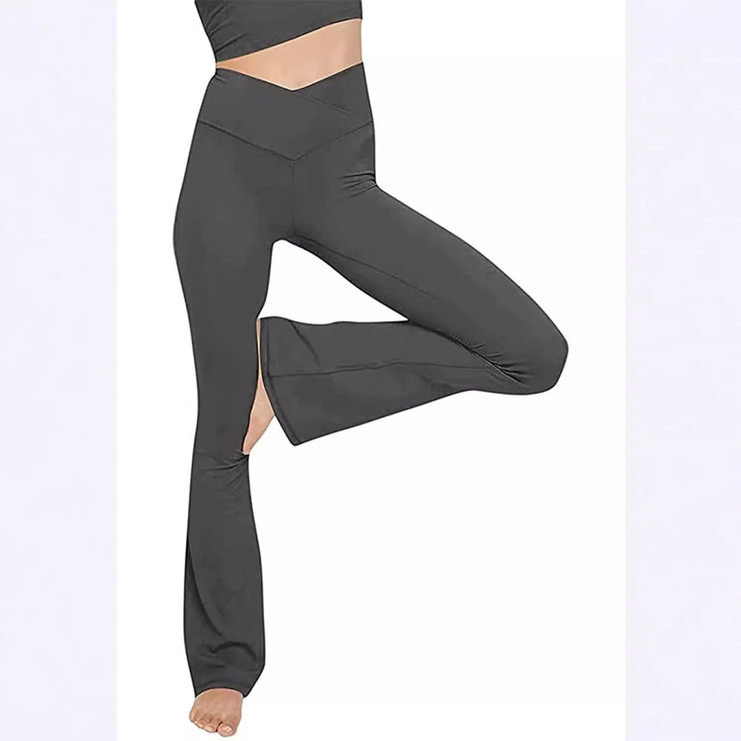 Damen Bootcut Yoga-Hose aus elastischem Material mit hohem Bund Shopnory