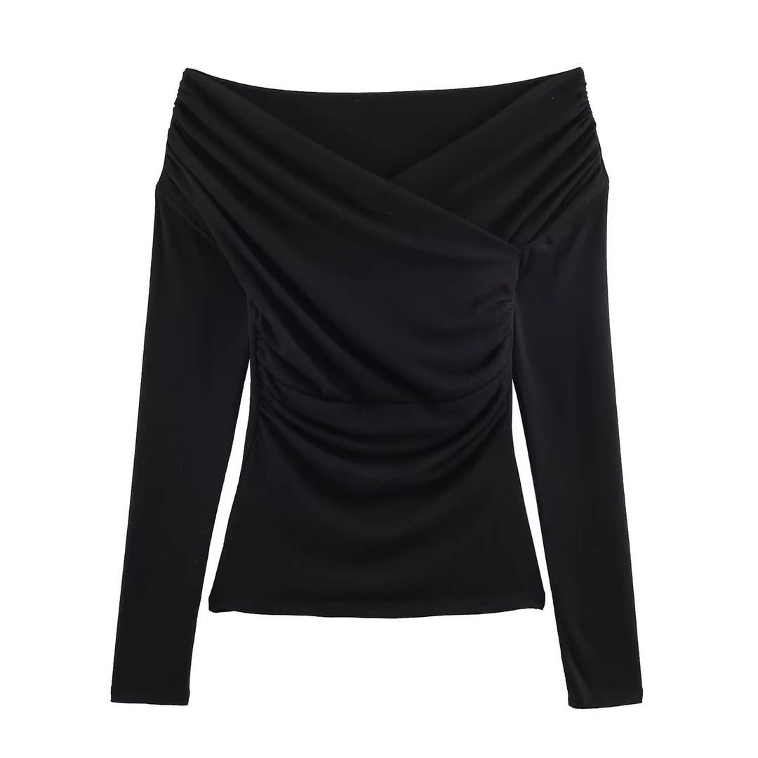 Damen Schulterfreies gerafftes Langarmtop mit Wickel‑Drapierung Shop Nory