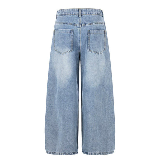 Damen weite hochgeschnittene Jeans mit Stern-Applikationen und Destroy-Effekt Shop Nory