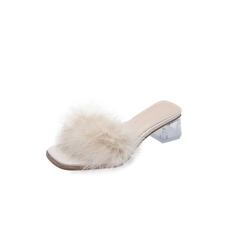 Damen trendige Mules mit flauschigem Detail