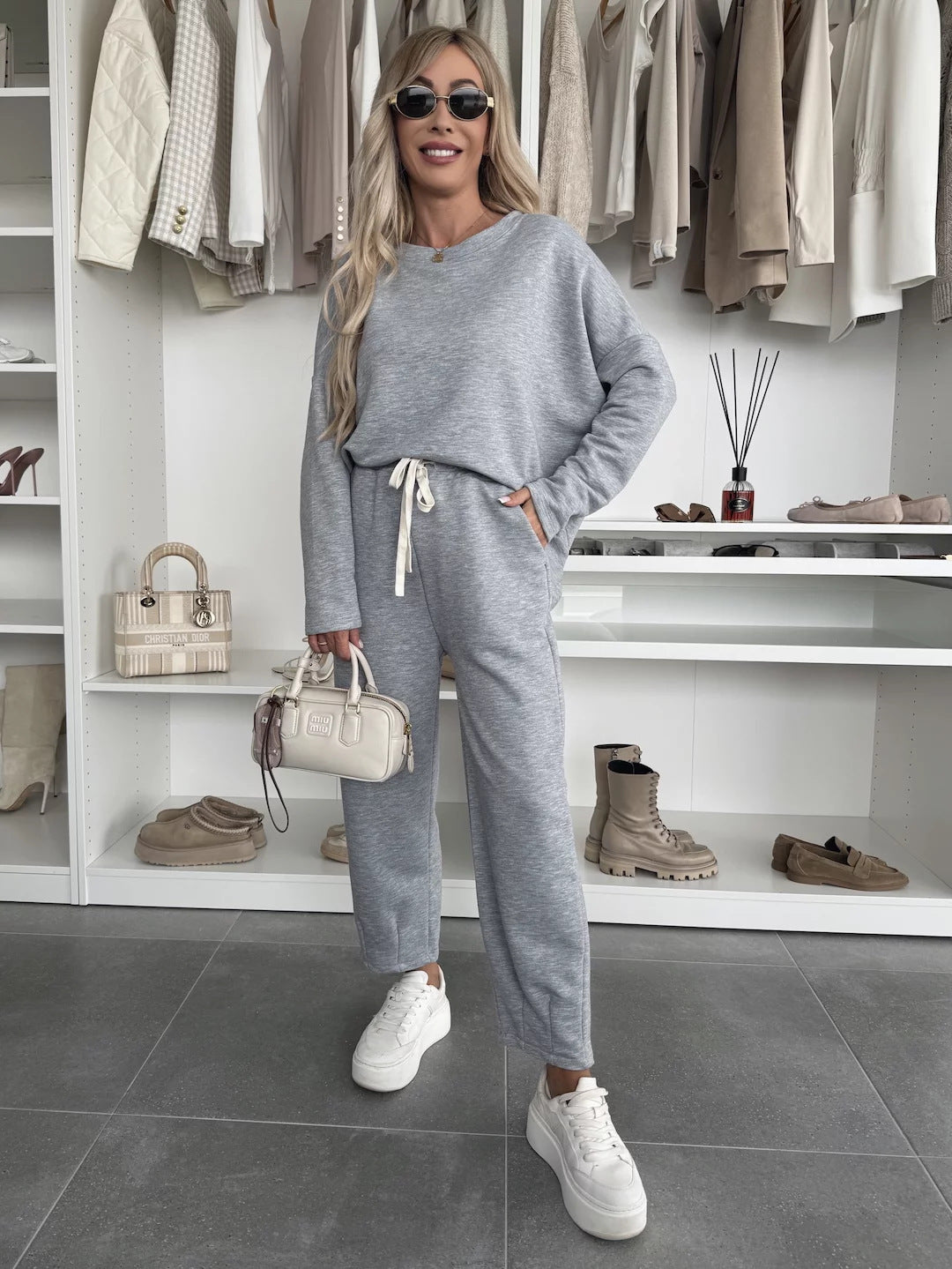 Damen elegantes Freizeit-Lounge-Set aus weicher Baumwolle mit Gummizug