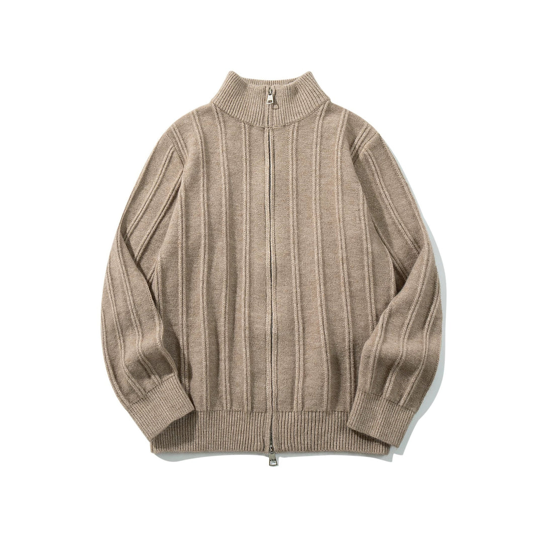 Unisex Geraffte Strick-Zipjacke mit hohem Stehkragen und vertikaler Struktur Shop Nory