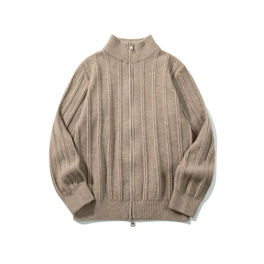 Unisex Geraffte Strick-Zipjacke mit hohem Stehkragen und vertikaler Struktur Shop Nory