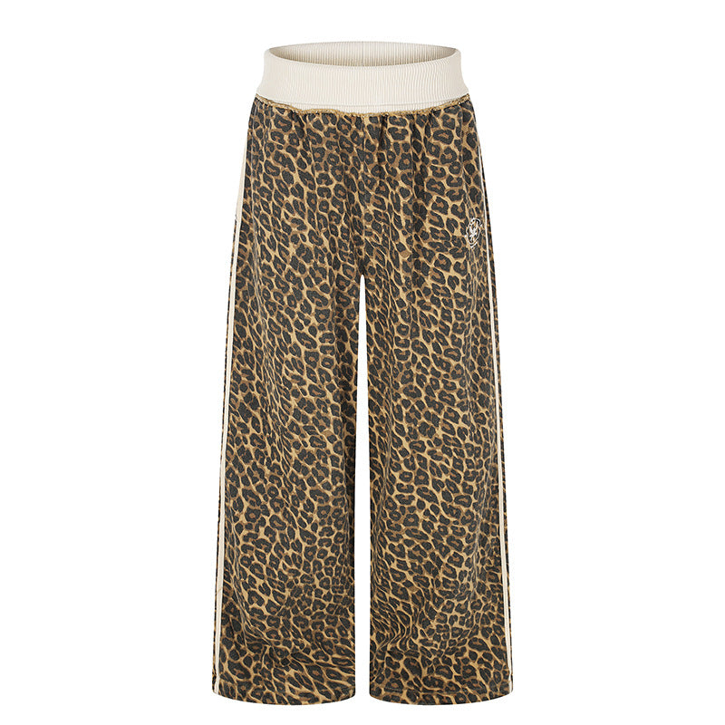 Damen weite Palazzo-Jogginghose mit Leopardenprint und elastischem Rippbund Shop Nory