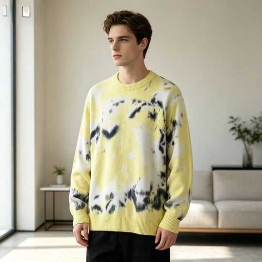 Herren Oversized Batik-Pullover mit Rundhalsausschnitt und Rippbündchen Shop Nory