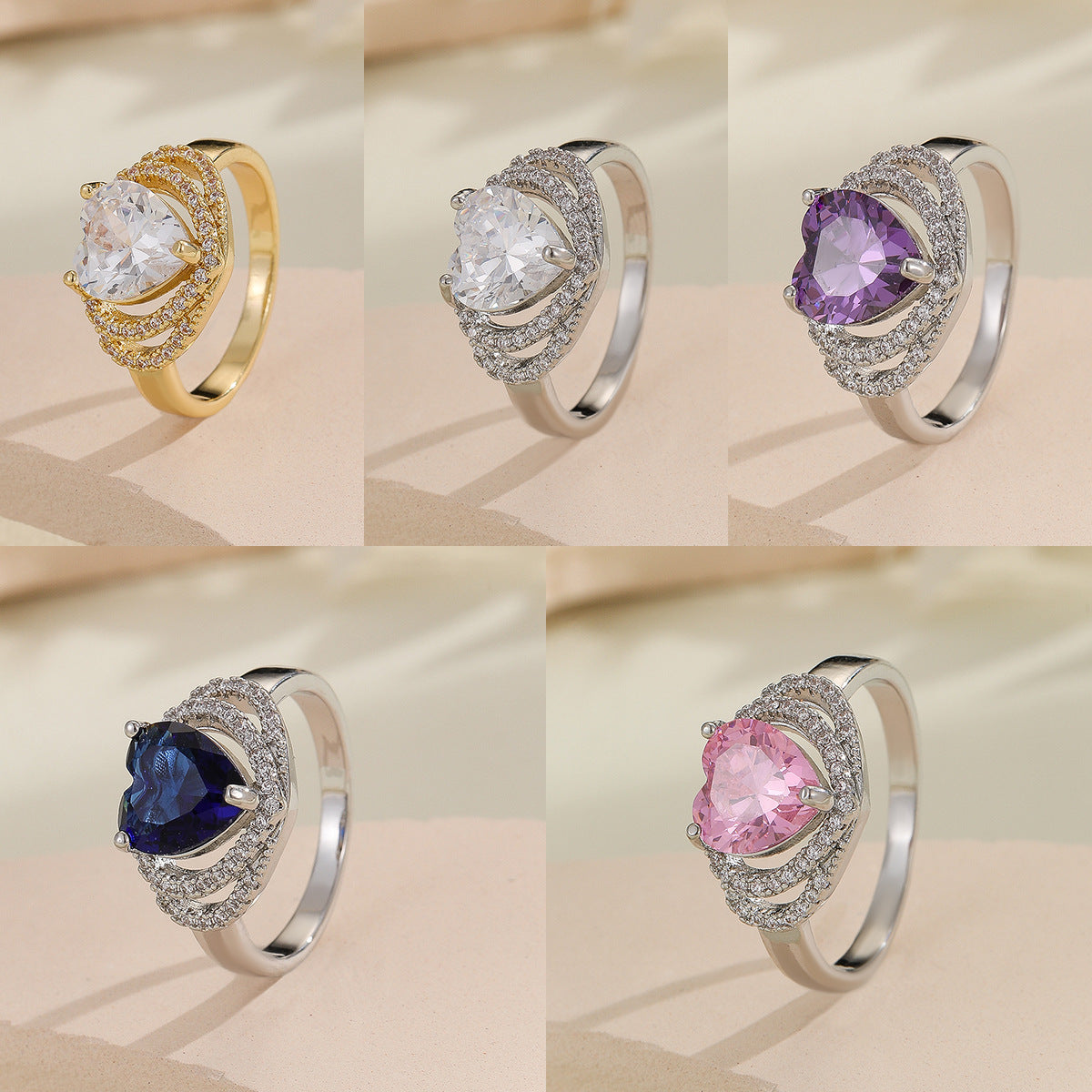Damen herzförmiger Ring mit Zirkonia-Verzierung Shop Nory