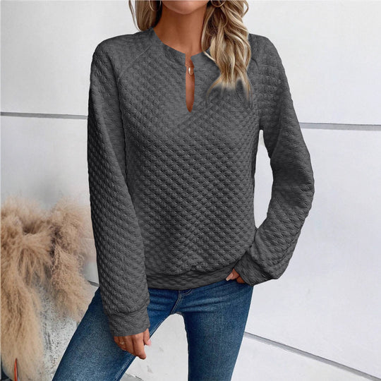 Damen Gequilteter Stepppullover mit V‑Schlitz und strukturierter Rautenoptik Shop Nory