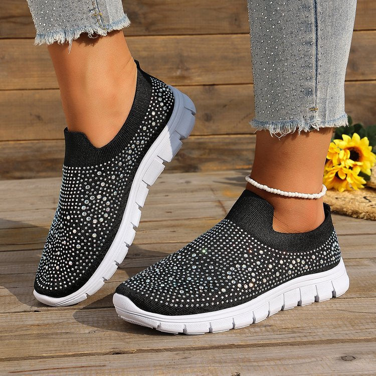 Damen Stilvolle Slip-On Sneakers mit funkelndem Strassdesign Shopnory