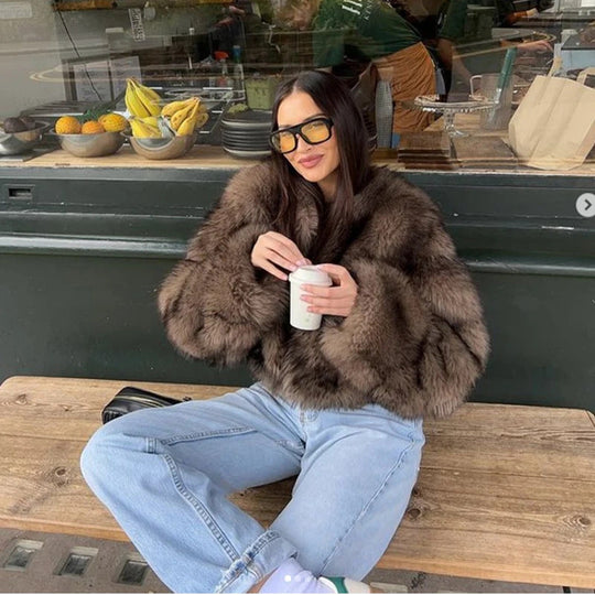Damen Pelzjacke mit langen, weichen Ärmeln Shop Nory