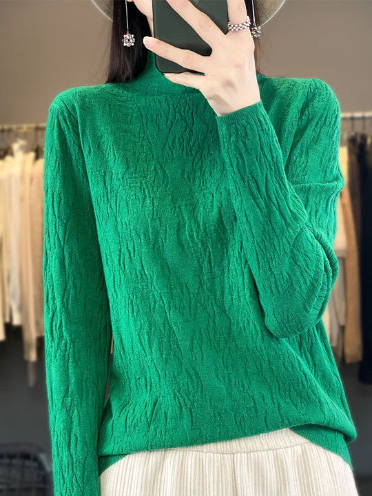 Damen Strukturierter Feinstrick-Pullover mit kurzem Stehkragen und Crinkle-Optik Shop Nory