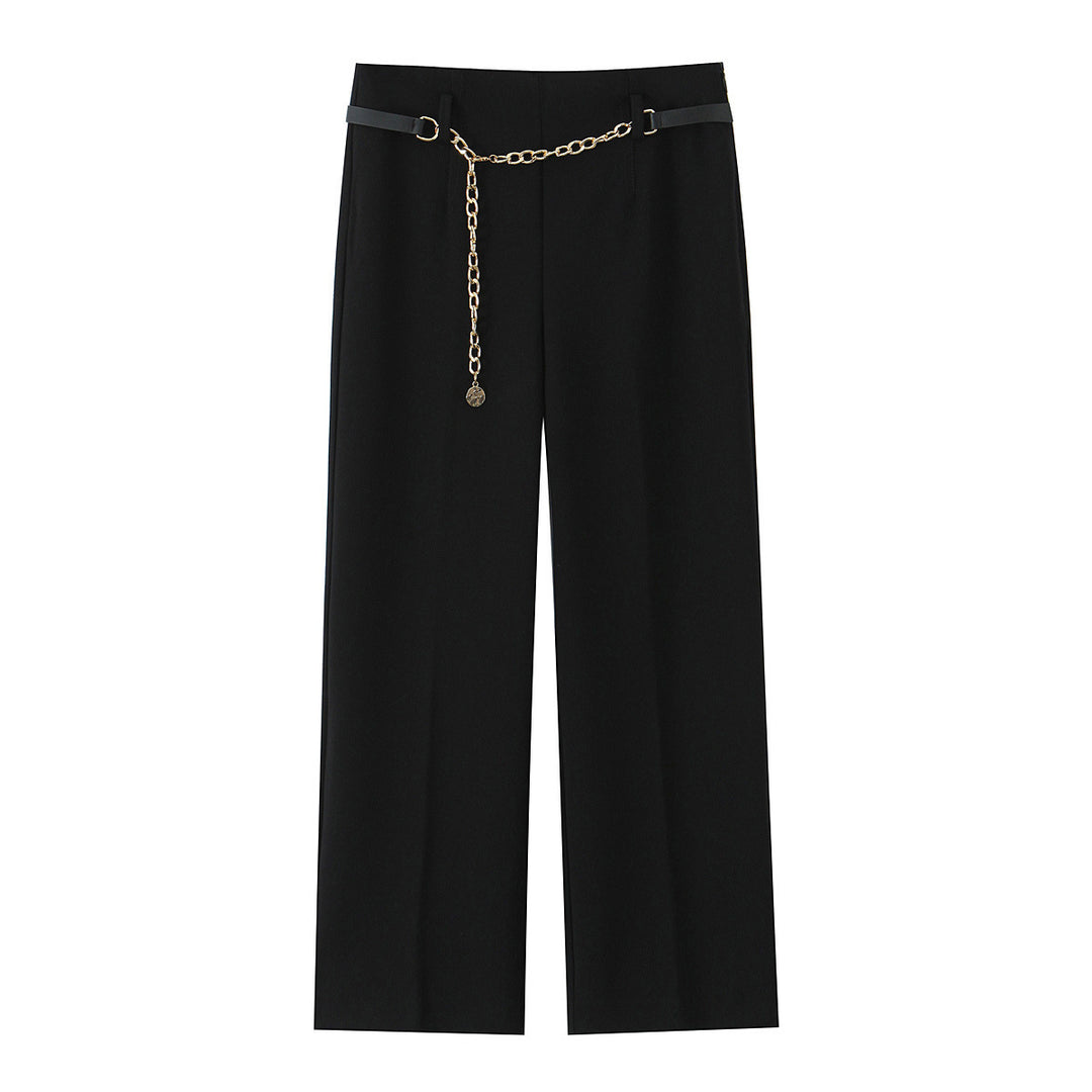 Damen Elegant-weit geschnittene Anzughose mit Bügelfalte und dekorativem Kettengürtel Shop Nory