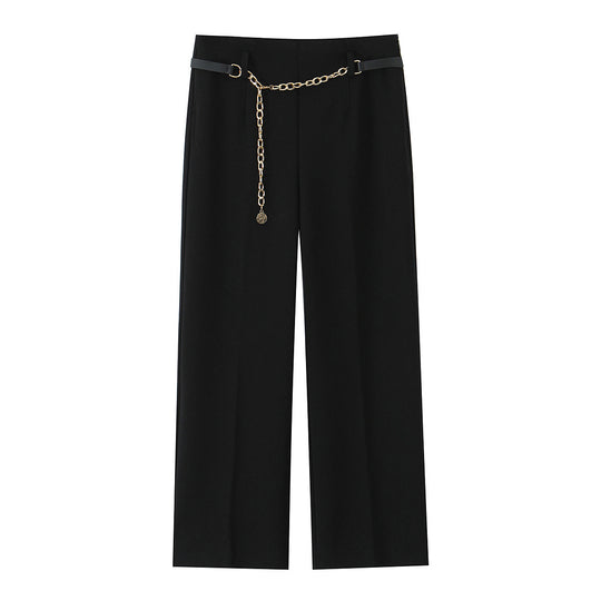 Damen Elegant-weit geschnittene Anzughose mit Bügelfalte und dekorativem Kettengürtel Shop Nory
