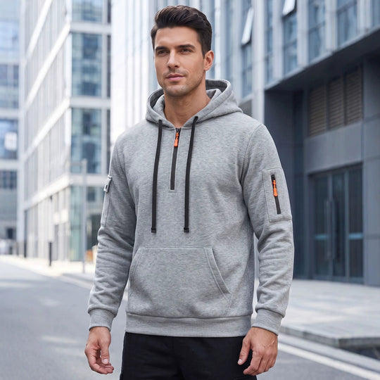 Herren Kapuzenpullover mit halbem Reißverschluss und Utility-Ärmeltasche Shop Nory