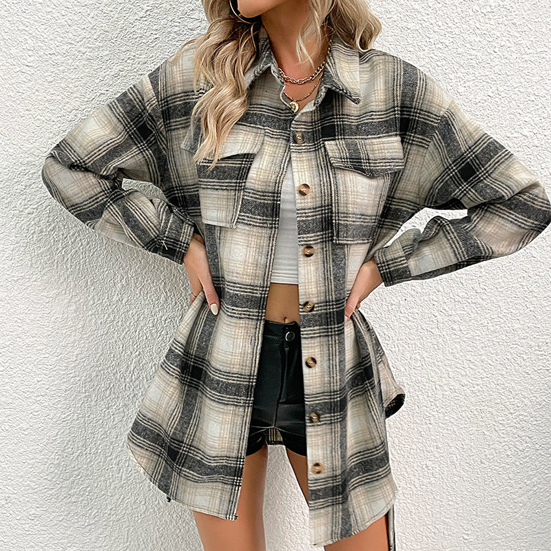 Damen Overshirt-Kleid mit Karomuster, Bindegürtel und aufgesetzten Brusttaschen Shop Nory