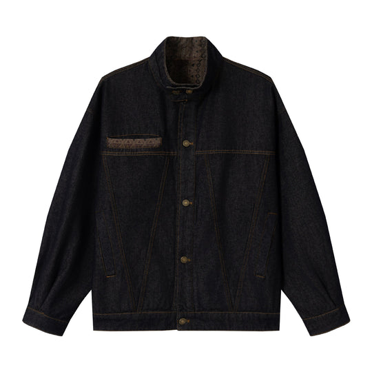 Unisex Oversized Denim-Blousonjacke mit Funnelkragen und dekorativer Brustblende Shop Nory