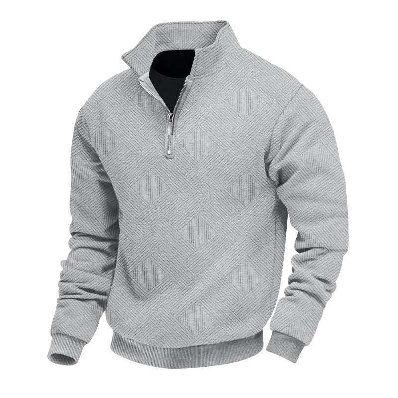 Herren Feinstrukturierter Halbzip-Pullover mit grafischer Waffelstrick-Optik und Stehkragen Shop Nory